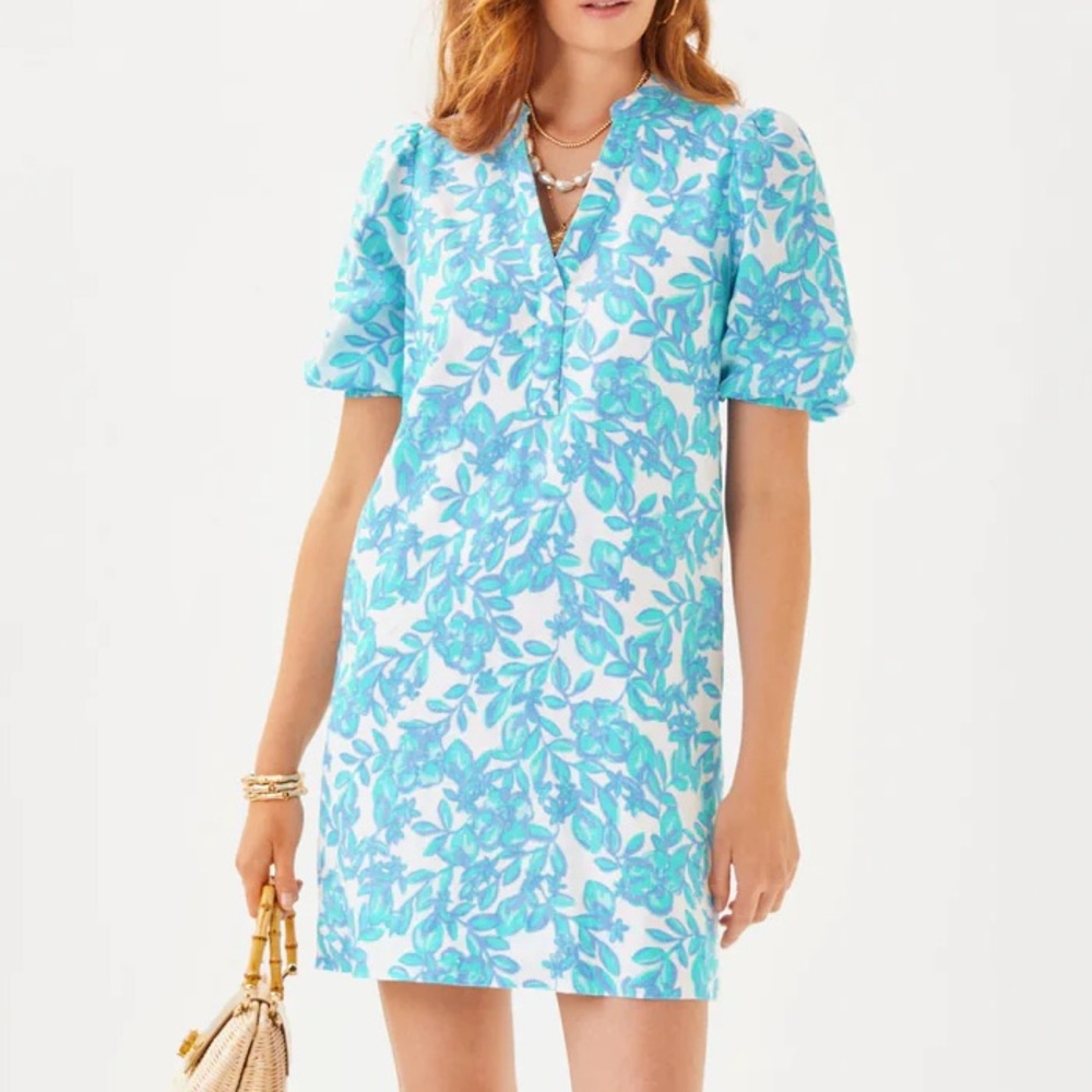 Lilly Pulitzler Mialeigh Elbow Sleeve Linen Dress Blue Simply The Zest Size 00 - Picture 3 of 10